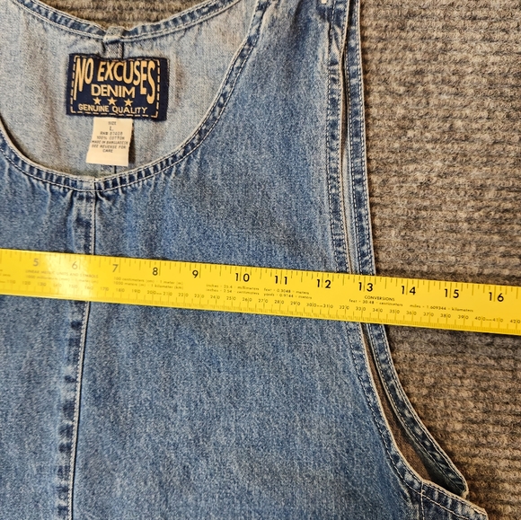 Vintage 1995 Denim No Excuses Bib Overall Dress Size Large Ribbon Detail On Pckt - Picture 10 of 10
